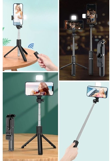 Buffer Kendiliğinden Işıklı Masaüstü Tripod Olabilen Telefon Tutuculu Kablosuz Kumandalı Selfie Çubuğu Çok Renkli