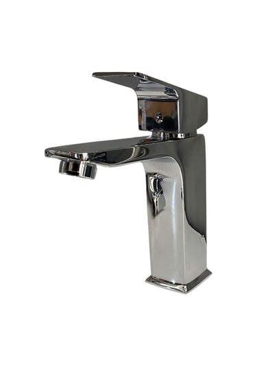 Rudi Armatür Premium Pirinç Kare Gövde Şelale Lavabo Bataryası Gümüş