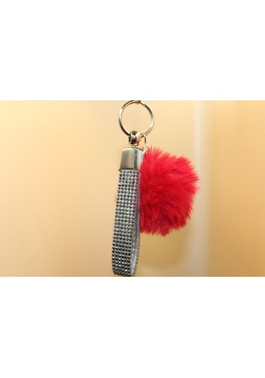 Füme Taşlı Minik Ponpon Seçenekli Anahtarlık