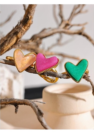 Novahub Rose Şeker Tatlı Y2k Doğal Taş Paslanmaz Çelik Kalp Aşk Açık Halka Ayarlanabilir Gerçek Altın Kaplama Kadınlar İçin Rose Gold Takı Rose Gold