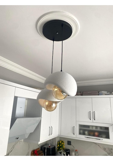 Beton Görünümlü Modern Şık İskandinav Tarz 2 Başlı Avize 25cm Rustik Ampul Hediyeli Nestvibe Siyah