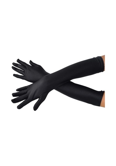 Uzun Boy Parlak Esnek Likralı Eldiven 40 Cm - 1 Çift - Siyah Çok Renkli