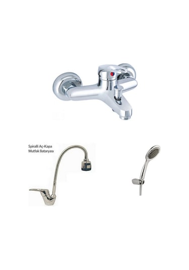 Erce Mix Spiralli Evye ve Banyo Bataryası duş Takımı Krom
