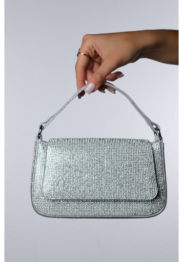 Vial Gümüş Taşlı Kadın Abiye Çanta Gümüş