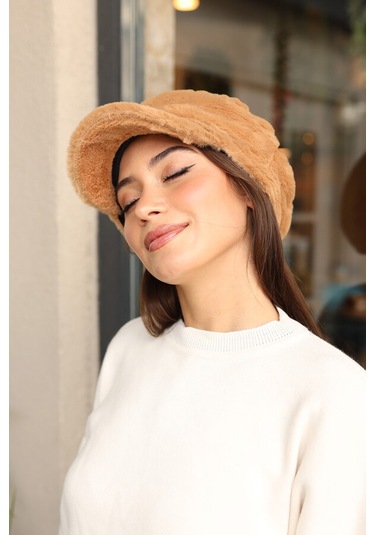 Kadın Peluş Kaptan Denizci Şapka Rkş-05 Camel Camel