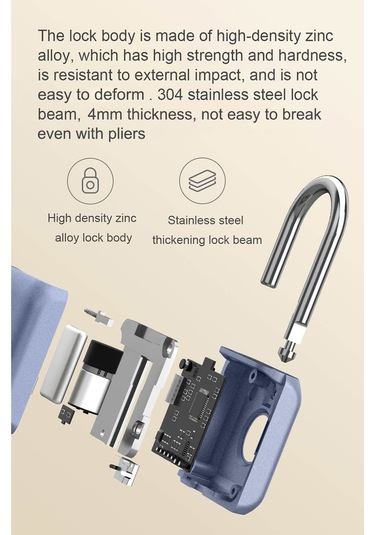 Springsun 20 Parmak İzi Destekli Taşınabilir Güvenlik Kilit, Ipx2 Suya Dayanıklı, Mavi Gri Renk, Dahili Pil