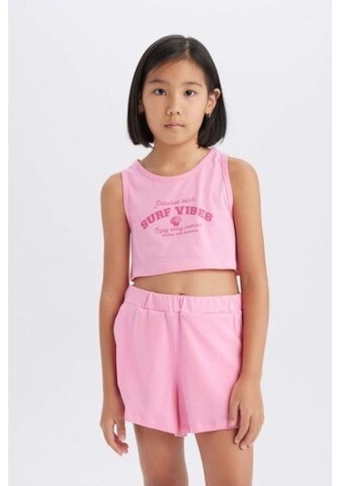 DeFacto Kız Çocuk 2'li Takım Baskılı Atlet Şort E4897A825SMPN164 Pembe