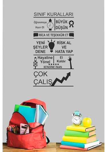 Sınıf Kuralları Dekoratif Duvar Sticker (58X32 Cm)