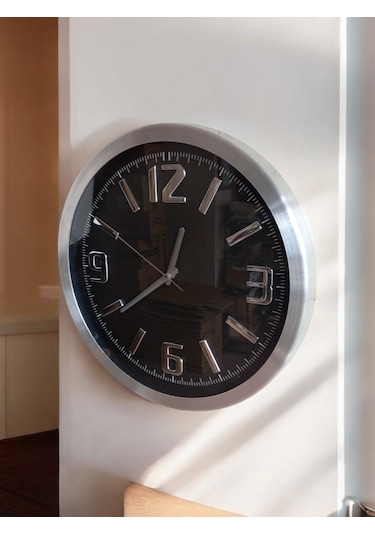 Salon Ofis Duvar Saati Kabartma Rakam Metal Çerçeceli Çap 40 Cm Metal