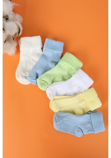 %100 Pamuklu 6'lı Yenidoğan Bebek Çorap Mavi