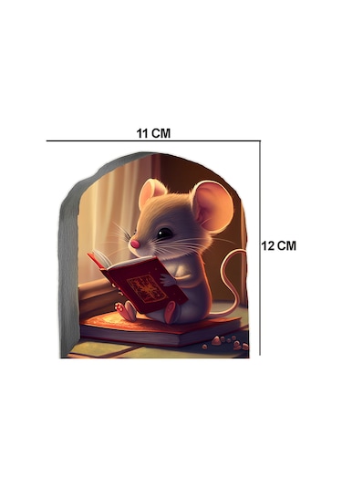 Fare Deliğinde Kitap Okuyan Sevimli Minik Fare Çocuk Odası Duvar Sticker