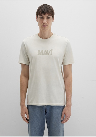 Mavi - Mavi Logo Baskılı Bej Tişört 0612896-70134 Bej