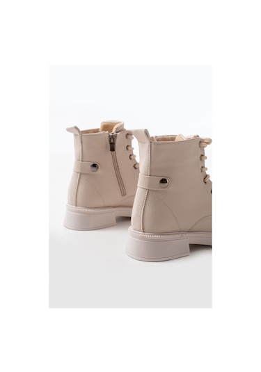02-2003 Bej Galata Bağcıklı Fermuarlı Günlük Kadın Bot Beyaz