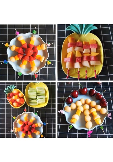 Folinda 100 Adet Bambü Meyve Çubuğu - Renkli Zeytin/ananas Desenli - Kokteyl, Sandviç, Tatlı İçin Güvenli Ve Şık Diğer