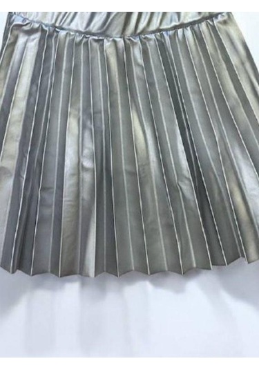 Kız Bebek Pileli Deri Etek-14903 Gümüş