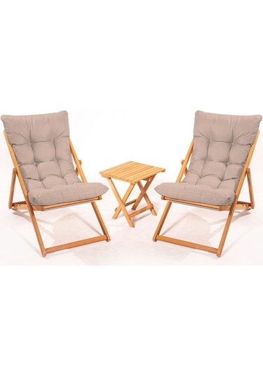 2+1 Nora Şezlong Seti Bahçe-balkon-teras-plaj-kafe Katlanır Set -