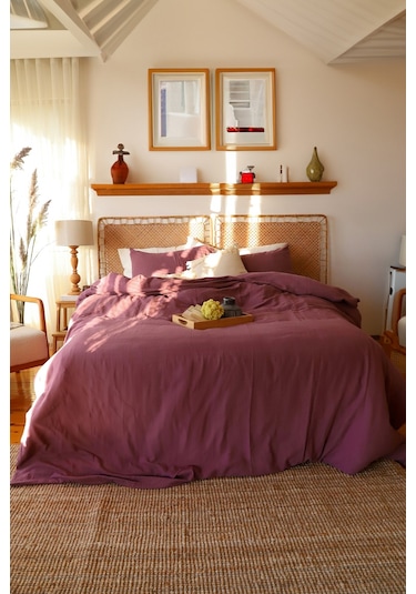 Çift Kişilik 2 Kat Müslin Nevresim Takımı, % 100 Pamuk Mürdüm