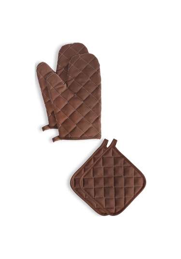 Yanmaz Ve Isıya Dayanıklı Fırın Eldiveni Ve Tutacak 2 Eldiven, 2 Tutacak Kahverengi