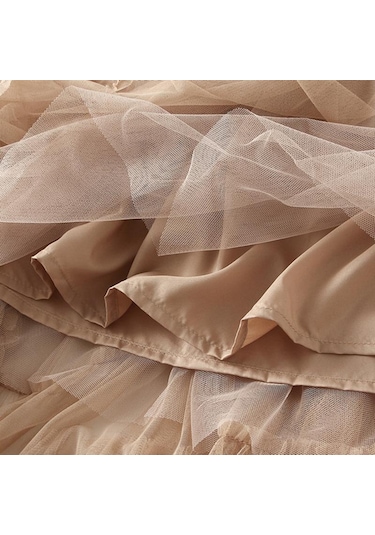 Pembe Qooth Kadınlar Tatlı Tül Kek Örgü Etek Zarif Elastik Bel Peri Uzun A-line Tutu Etek Büyük Salıncak Ile Tüm Sezon Qt2227 Pembe