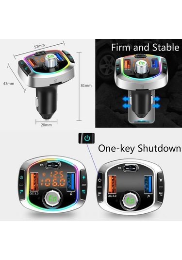 Bc63 Renkli Araba Kartı Mp3 Çalar Çok Fonksiyonlu Bluetooth Alıcısı U Disk Şarj Cihazı Araç Çakmağı