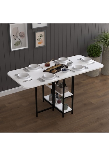 Metal Ayaklı Katlanır Mutfak Masası Km-31 Beyaz Beyaz