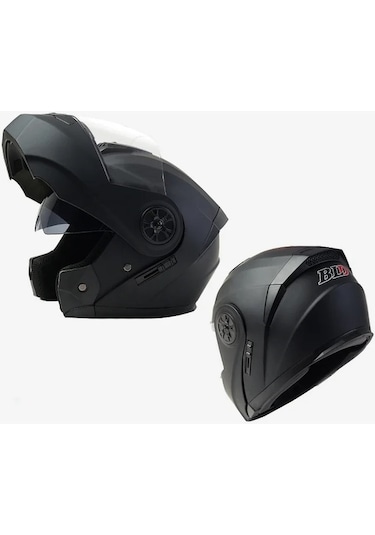 Yulong Tcherchi Modüler Çift Vizör Motosiklet Kaskı - Siyah M Siyah