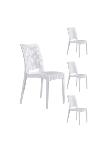 4 Adet Rattan Beyaz Sandalye / Balkon-bahçe-teras Beyaz