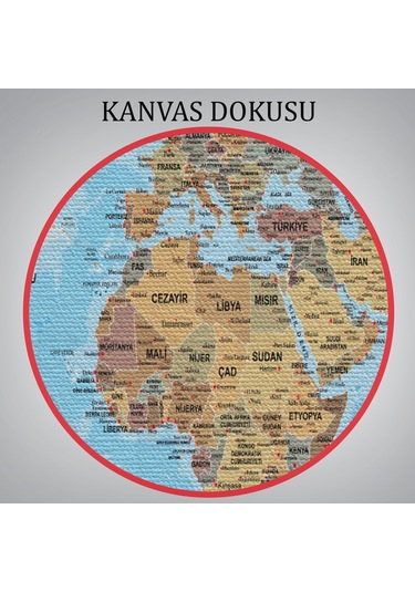 Dünya Haritası Türkçe Kanvas Tablo Ayrıntılı Dekoratif-okyanuslu 2182 95 X 55
