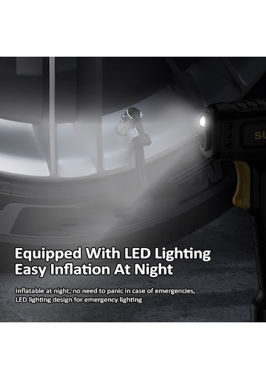 Wezone Araç Lastik Hava Pompa, Akıllı Dijital Ekranlı, Otomatik Durma, Led Işık, 4000mah Pil, 3 Fişli, El Tahliye, Ev Ve Araç Kullanıma Uygun, Siyah