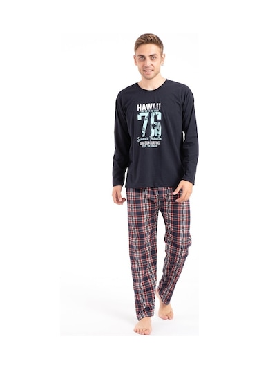 Tampap 2170 Baskılı Uzun Kol Erkek Pijama Takımı - Lacivert