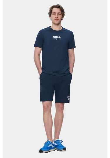 Sherman Lacivert Bisiklet Yaka Baskılı Standard Fit Erkek Tshirt Lacivert