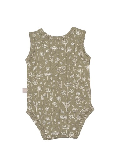 Boumini Kolsuz Çıtçıtlı Atlet Müslin Bebek Body Wild Flowers Yeşil - Yeşil