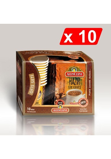 Altın Cezve Hazır Türk Kahvesi Ofis Seti Orta Şekerli 10'lu 10 x 9 G