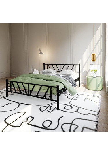 Gardenya Çift Kişilik Metal Karyola A Kalite, Ses Çıkarmaz ,ölçülü Model Karyola Siyah