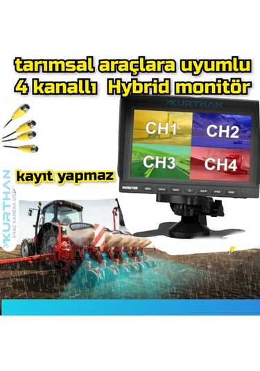 7 İnç Hybrid Monitör 4 Kanallı - Kamerasız Kayıt Yapmaz 12-24...
