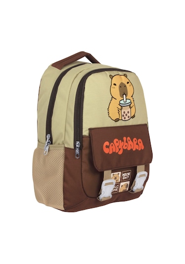 Capybara Erkek Çocuk İlkokul Okul Sırt Çantası - Kahverengi - Bej - 5200 Çok Renkli
