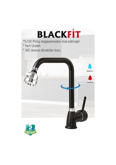 Siyah Delta Mutfak Bataryası Oynar Başlıklı Mutfak Musluğu Eviye Bataryası Çift Su Girişli Siyah