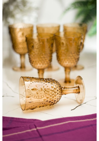 Akrilik Bal 6'lı Kadeh & Su Meşrubat Kahve Yanı Bardağı 450 Ml Cam Değildir Bal