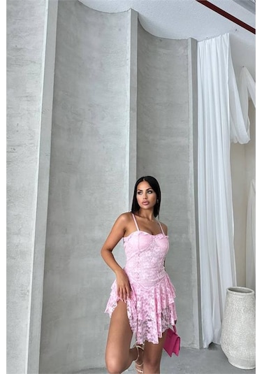 Dip Moda Kadın İçi Şortlu Prenses Mini Elbise Dpnbdf060 Pembe