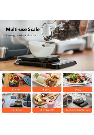 Zamanlayıcılı Dijital Kahve Terazisi - Silikon Pedli Espresso Terazisi Siyah