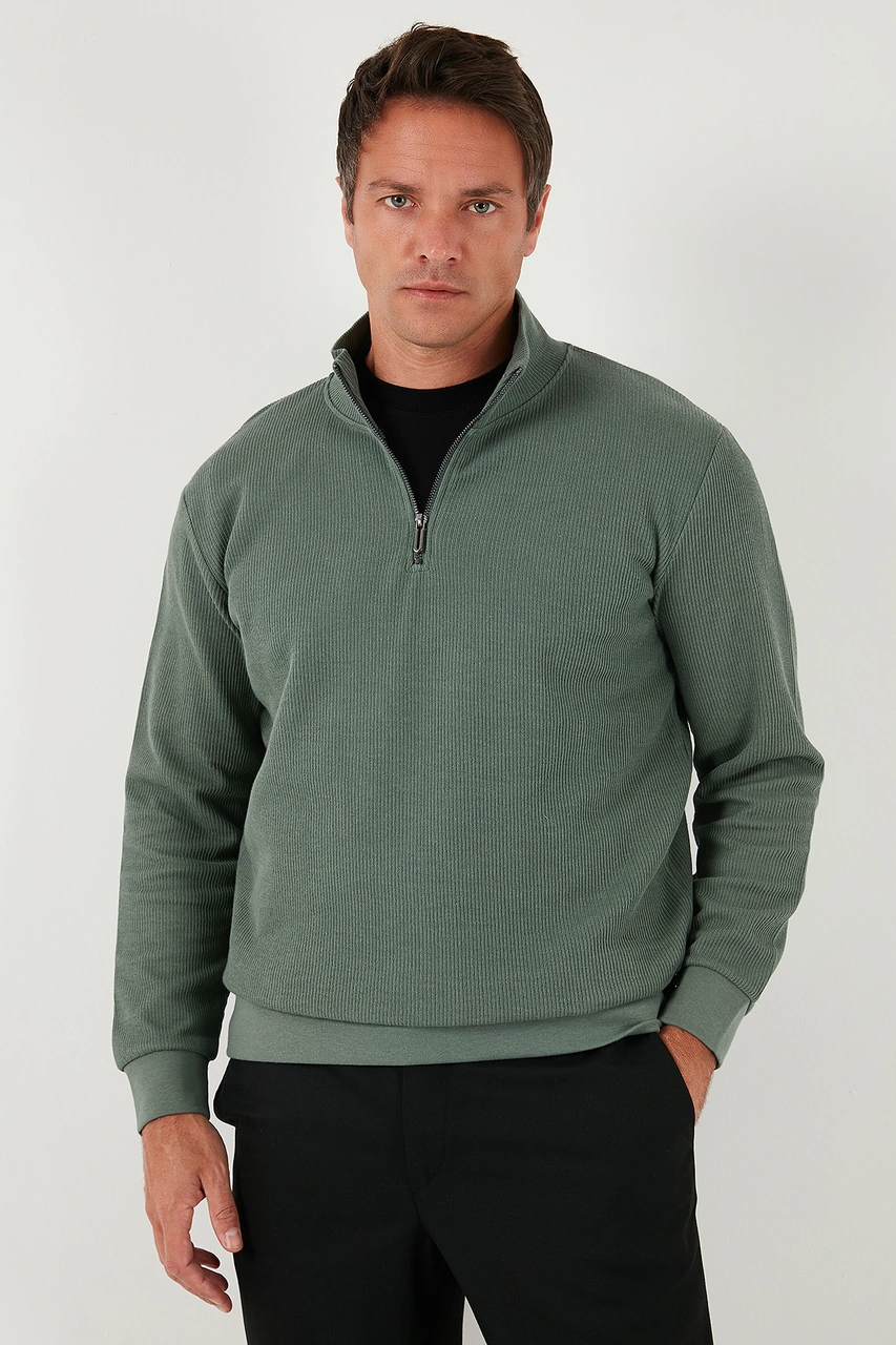 Buratti Pamuklu Regular Fit Yarım Fermuarlı Dik Yaka Erkek Sweat 5905716 Haki