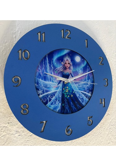 Kişiye Özel İsimli Çocuk Odası Duvar Saati Epoksi Dolgulu 35 Cm Masallar Serisi Mavi - Beyaz