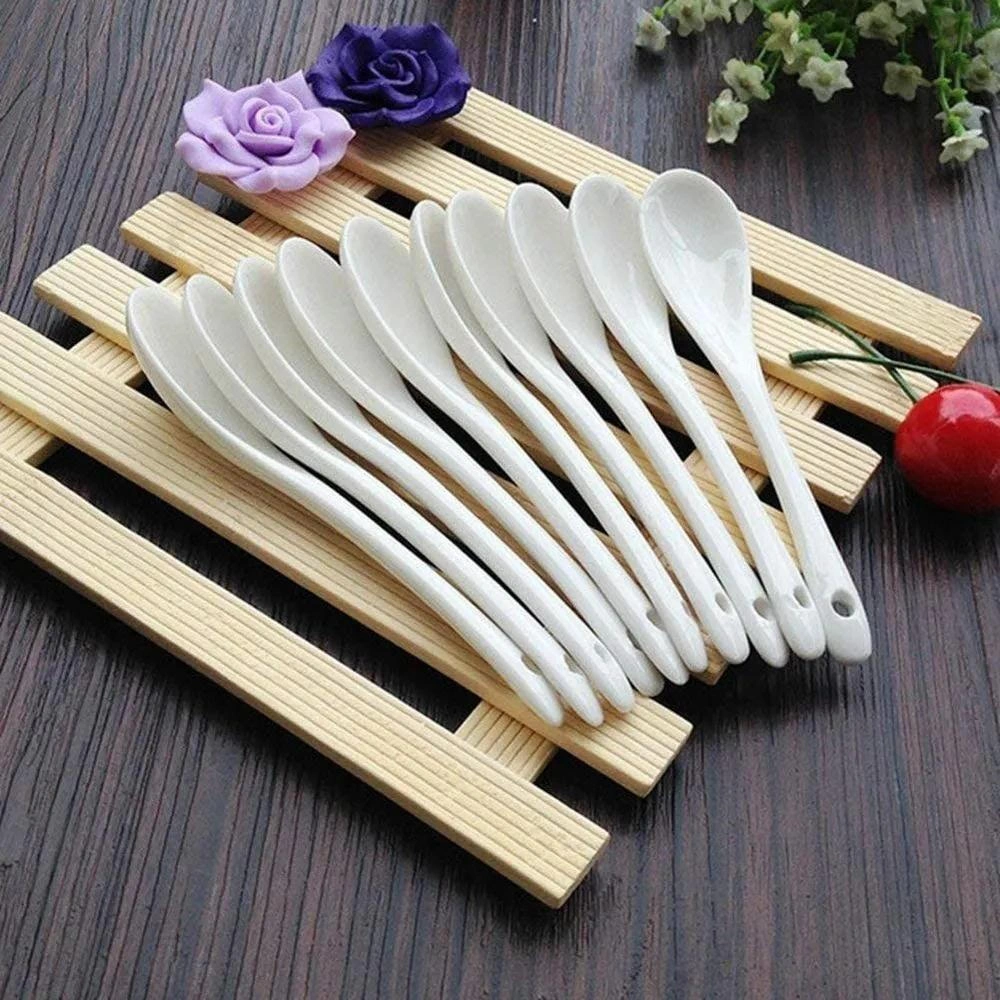 Yunboo 5'li Beyaz Seramik Kahve Kaşığı Seti - Dayanıklı, Yıkama Makinesine Uygun, Ev/restoran/bar Kullanıma Uygun Beyaz