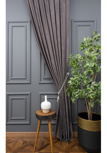 Evdepo Home Soft Koyu Gri Fon Perde Tek Kanat Gri