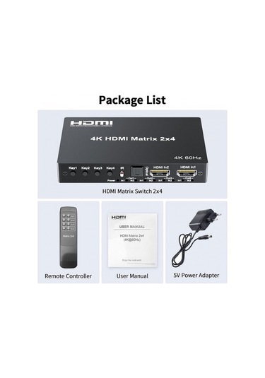 2x4 Hdmı Matrix 4k Anahtarı, 2 İn 4 Out Matrix Video Switcher Splitter