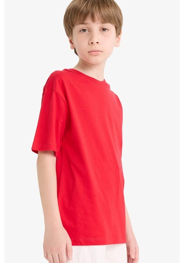 Defacto Erkek Çocuk Bisiklet Yaka Basic Düz Kısa Kollu Tişört K1687a625aurd65 KIrmızı