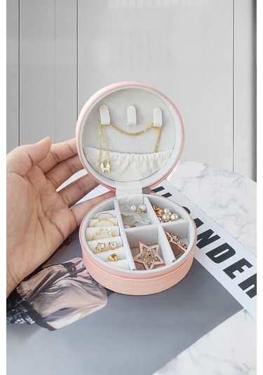 Chavin Pembe Deri Seyahat Yüzük Küpe Kolye Takı Kutusu St1-68pm Pembe