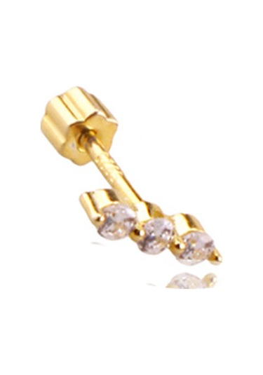 Liu S 29 Şık Gümüş Piercing 925 Ayar, Altın Kaplama, Zirkon Taşlı Ms3844 Altın