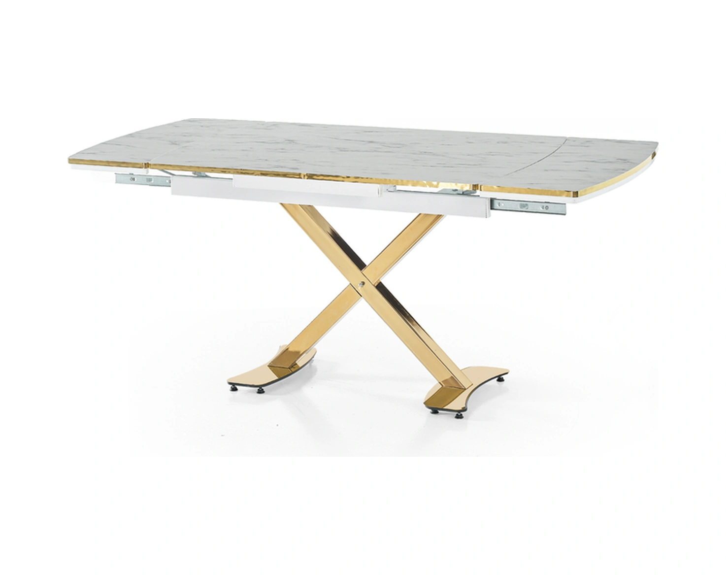 Dengema Diamond Açılır Kapanır Masa Beyaz Mermer, Gold Ayak, 80 120/180 Cm, 4 6 Kişilik Sandalyesiz Beyaz Mermer - Gold Ayak