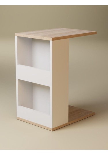 Dergilikli Raflı C Yan Sehpa, %100 Mdf Sonoma/beyaz Beyaz